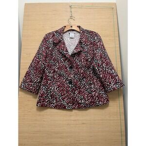 Renaissance Womens Red Black Abstract Pebble Print 3/4 Sleeve Jacket Blazer L
